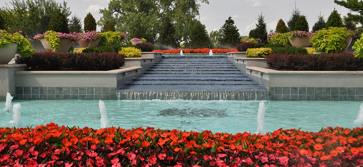 Landscape design and fountain, completed by Embassy Landscape Group.