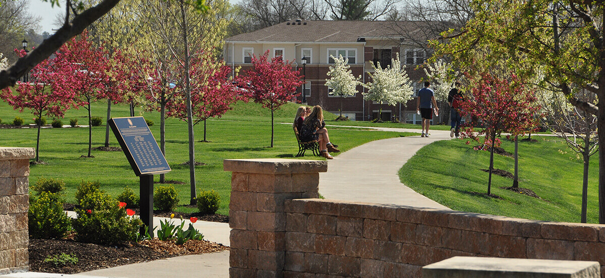 Landscape design at college campus, completed by Embassy Landscape Group.